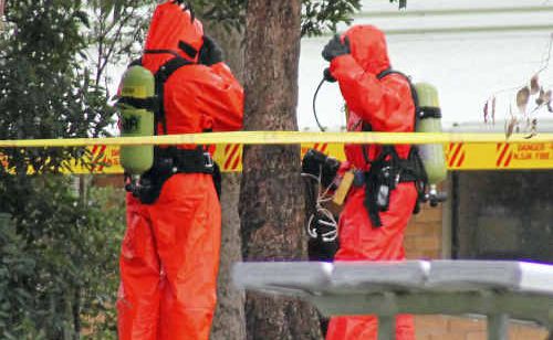 Firefighters at the scene of the emergency at Woolgoolga High School yesterday. Firefighters at the scene of the emergency at Woolgoolga High School yesterday.